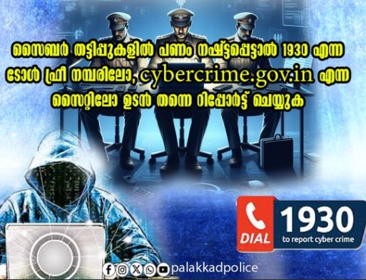 ഓൺലൈനായി പാർട് ടൈം ജോലി ചെയ്ത് പണമുണ്ടാക്കാമെന്നു പറഞ്ഞു വിശ്വസിപ്പിച്ച് പണം Deposit ചെയ്യിച്ച് ഒറ്റപ്പാലം സ്വദേശിയിൽ നിന്നും 73,27,9141 രൂപ ഓൺലൈൻ വഴി കബളിപ്പിച്ച് തട്ടിയെടുത്തു